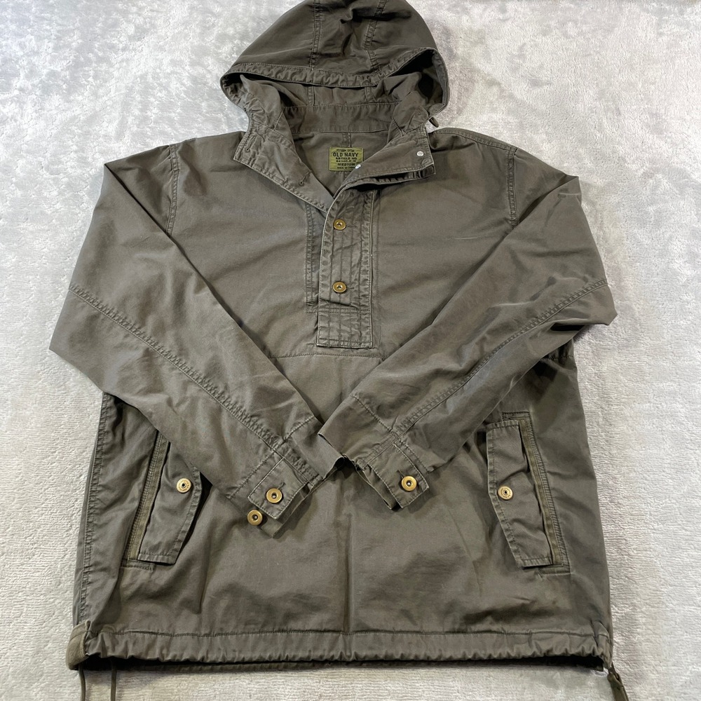 Vintage Old Navy Anorak Pullover Military‎ Jacket Mens Medium Green Hooded Y2K